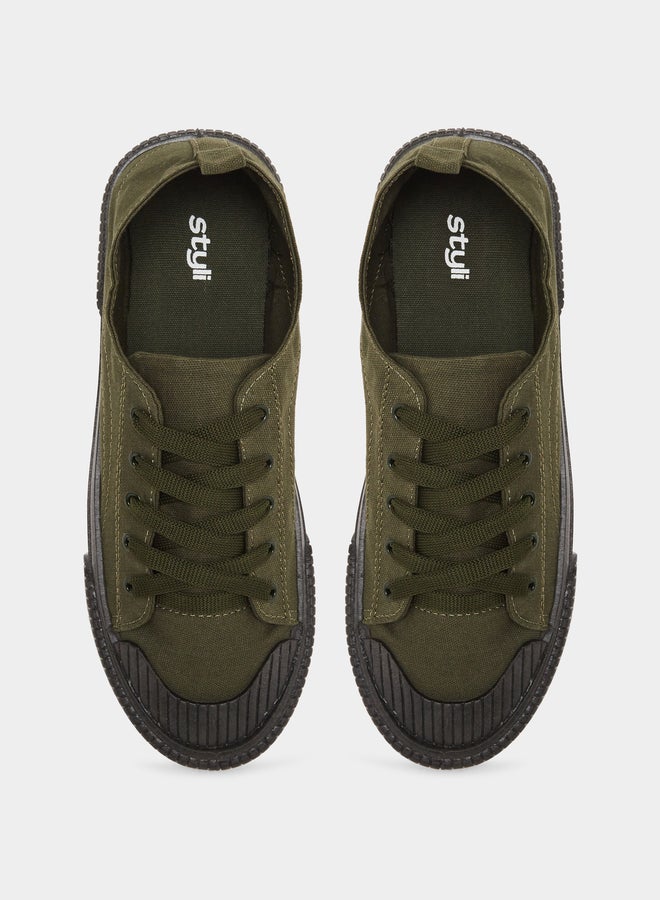 Styli Men Olive Green Canvas Sneakers - Image 5